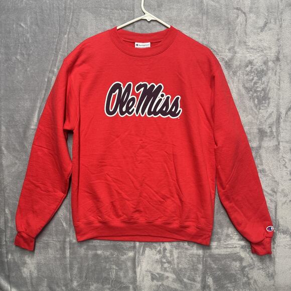 Champion Ole Miss Rebels Red Sweatshirt Crewneck Pullover Size Medium - Picture 1 of 7